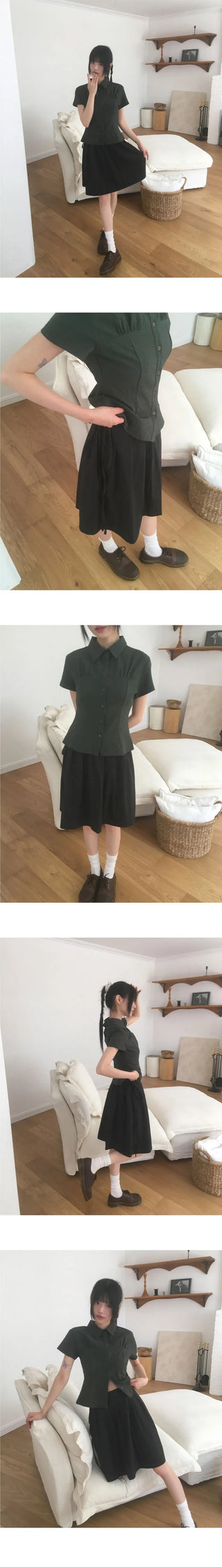 Akin Ribbon Pintuck Flare Midi Skirt