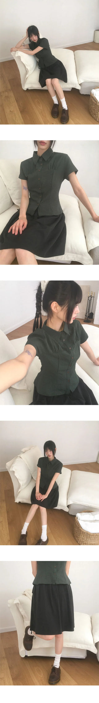 Akin Ribbon Pintuck Flare Midi Skirt