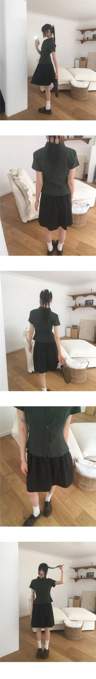 Akin Ribbon Pintuck Flare Midi Skirt