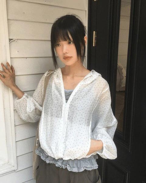 Muni Flower See-Through String Hooded Jacket