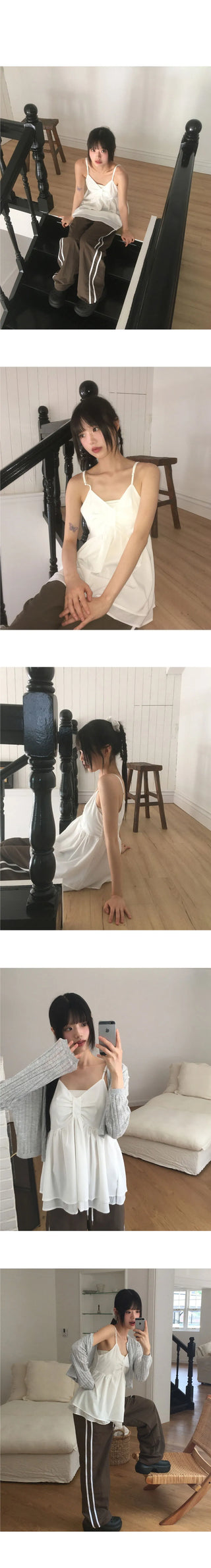 Prim Chiffon Layered Ribbon Shirring Sleeveless
