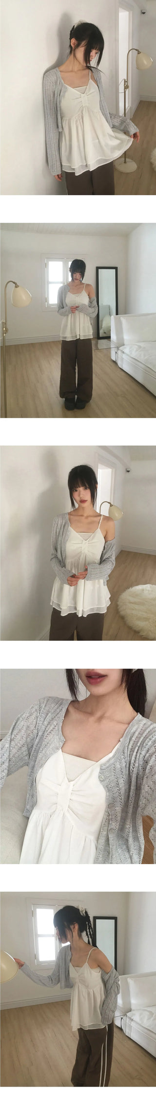 Prim Chiffon Layered Ribbon Shirring Sleeveless