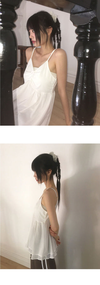 Prim Chiffon Layered Ribbon Shirring Sleeveless