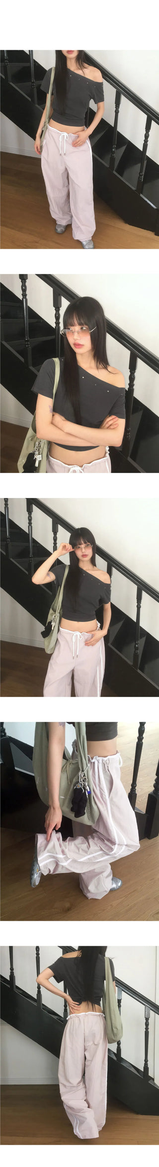 Kenshi Low Rise Nylon Track Wide Pants