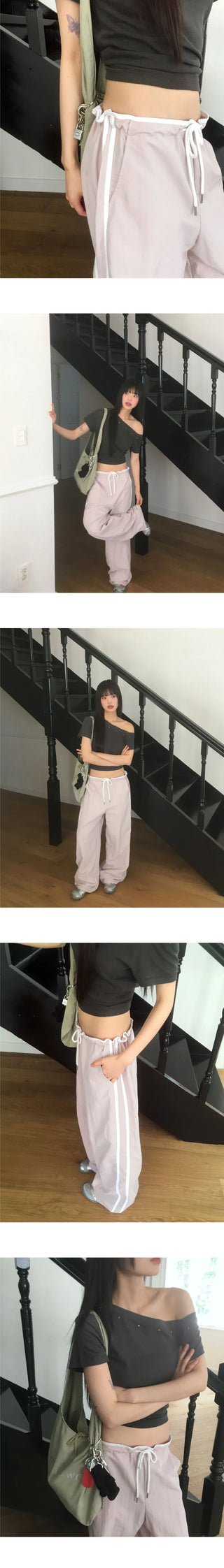 Kenshi Low Rise Nylon Track Wide Pants
