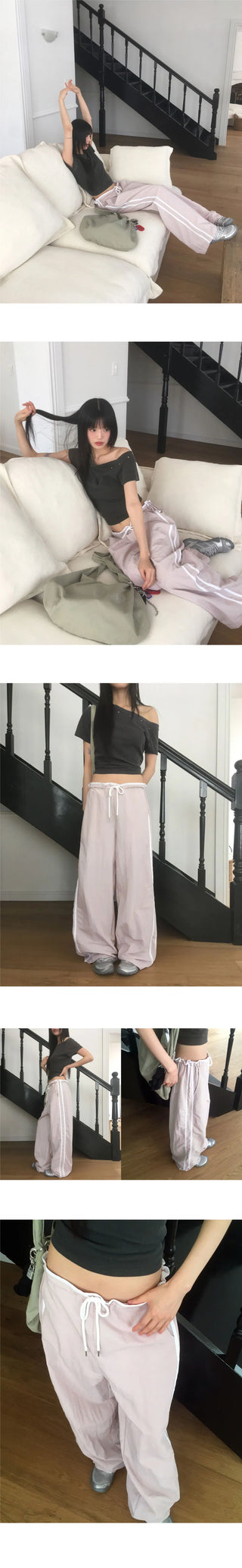 Kenshi Low Rise Nylon Track Wide Pants