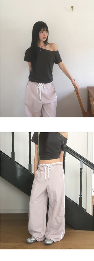Kenshi Low Rise Nylon Track Wide Pants
