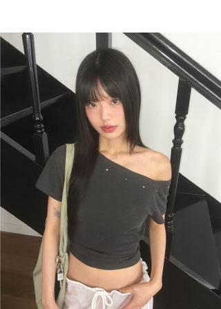 Boheme Stud One Off Shoulder Pigment Short Sleeve T-Shirt