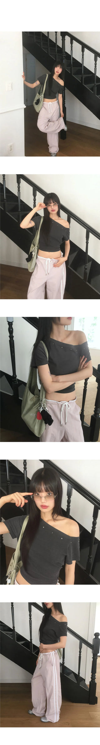 Boheme Stud One Off Shoulder Pigment Short Sleeve T-Shirt