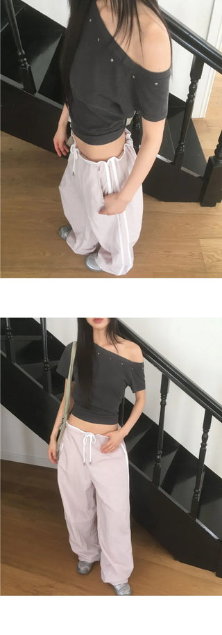 Boheme Stud One Off Shoulder Pigment Short Sleeve T-Shirt