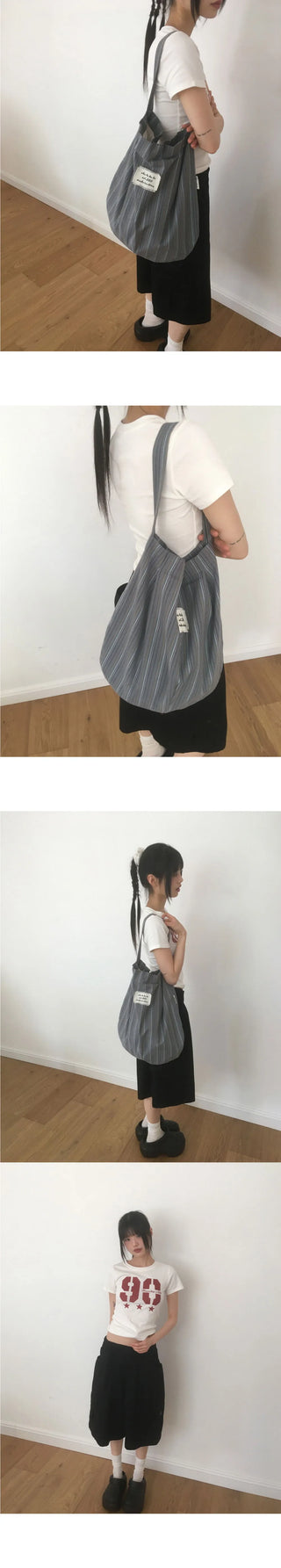 Soan Stripe Patch Big Shoulder Bag