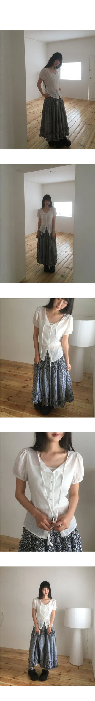 Pleated Strap Punching Puff Blouse