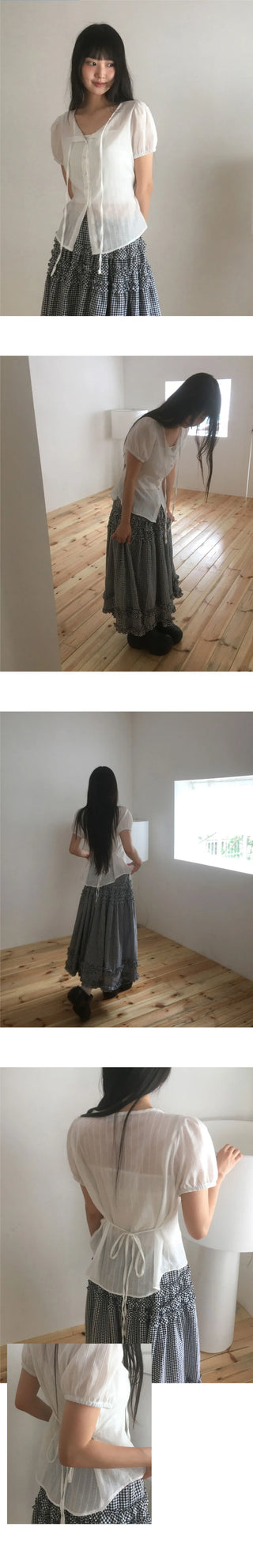 Pleated Strap Punching Puff Blouse