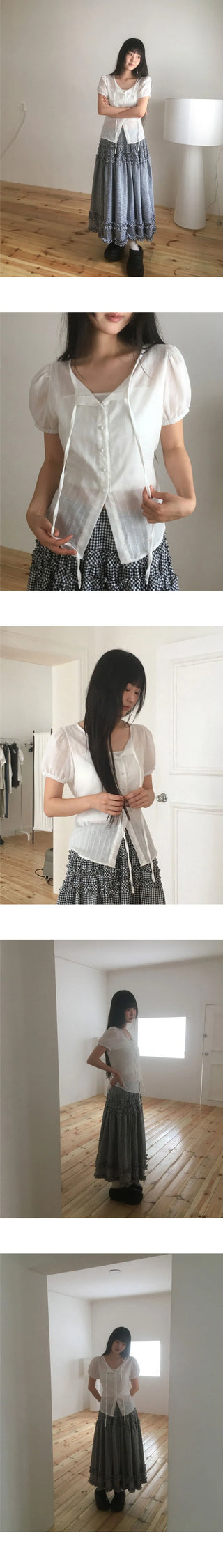 Pleated Strap Punching Puff Blouse