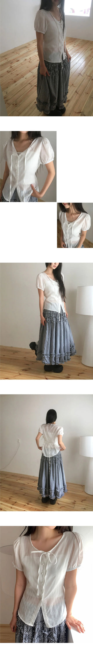 Pleated Strap Punching Puff Blouse