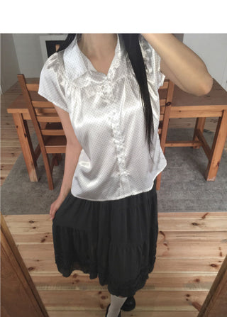 Nerine Dot Ribbon Puff Satin Blouse