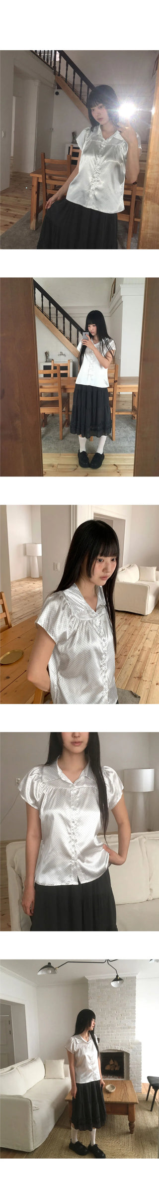 Nerine Dot Ribbon Puff Satin Blouse