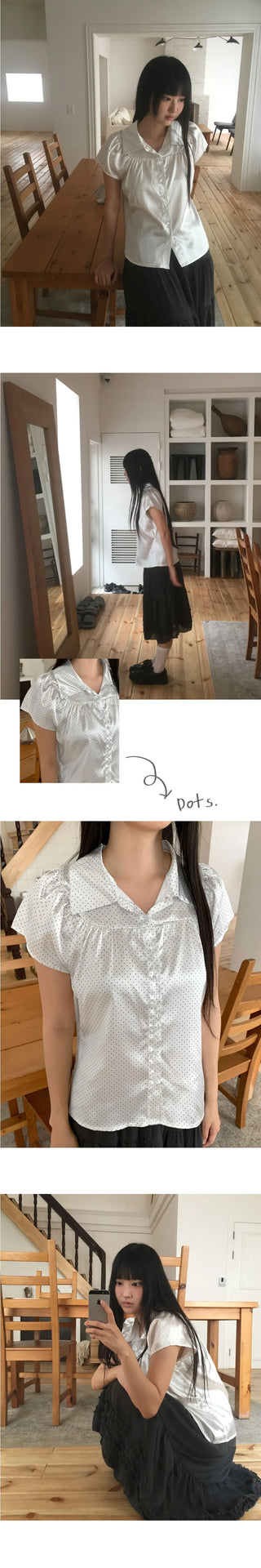 Nerine Dot Ribbon Puff Satin Blouse