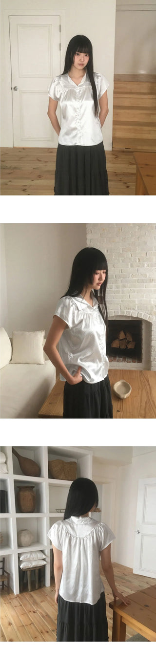Nerine Dot Ribbon Puff Satin Blouse