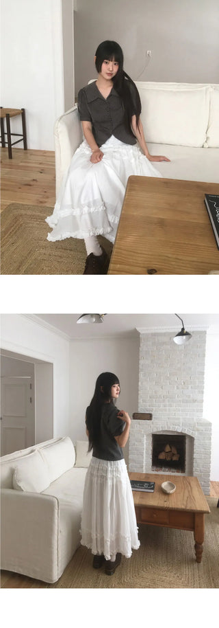 Use Stripe Puff Collar Short Sleeve Blouse