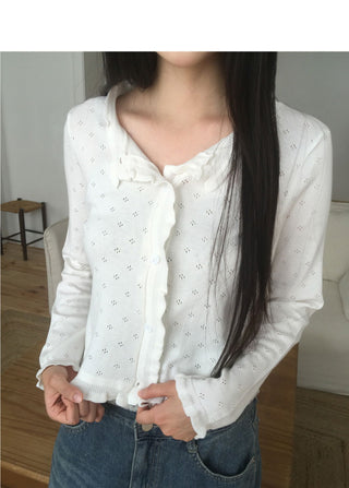 Juran Frill Punching See-Through Cardigan