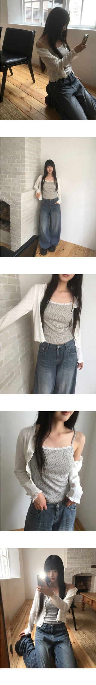 Juran Frill Punching See-Through Cardigan