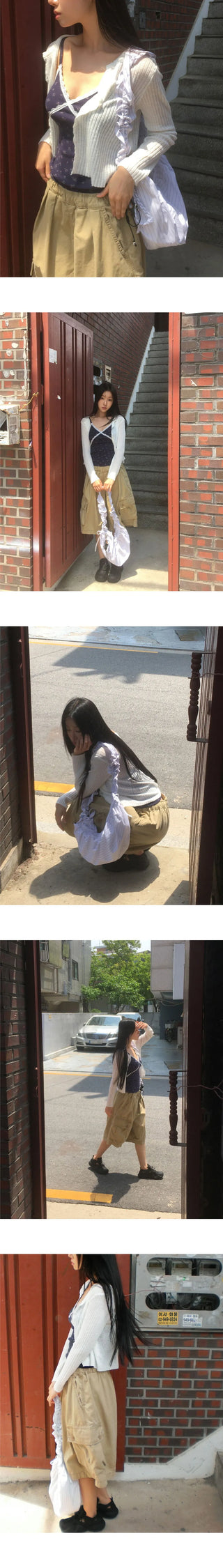 Ore Stripe Shirring Shoulder Crossbody Bag