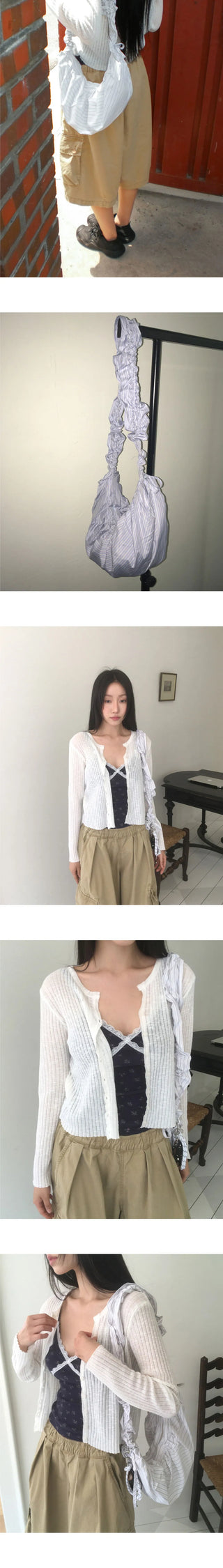 Ore Stripe Shirring Shoulder Crossbody Bag