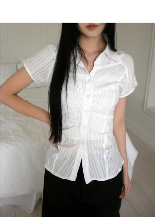 Kasen pleated shirring short sleeve shirt