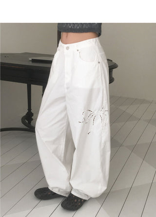 Royal Ribbon Punching Stitch Wide Pants