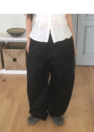 Royal Ribbon Punching Stitch Wide Pants