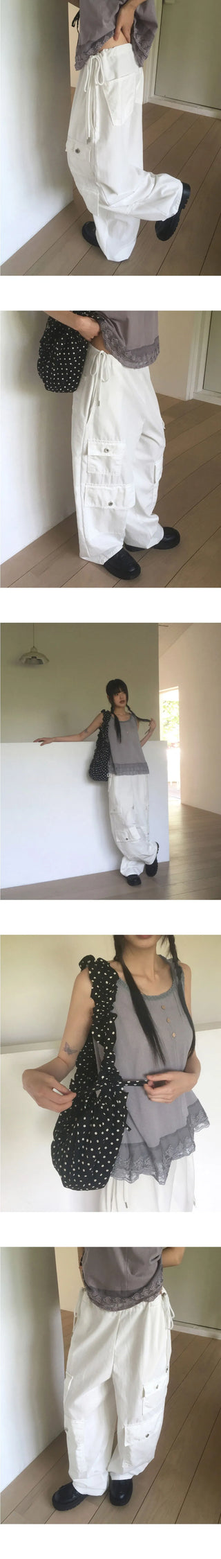 Senba String Wide Denim Cargo Pants