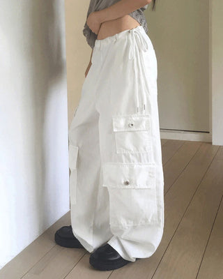 Senba String Wide Denim Cargo Pants