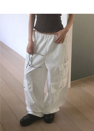 Senba String Wide Denim Cargo Pants
