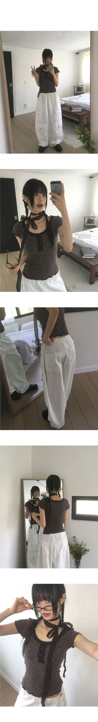 Senba String Wide Denim Cargo Pants