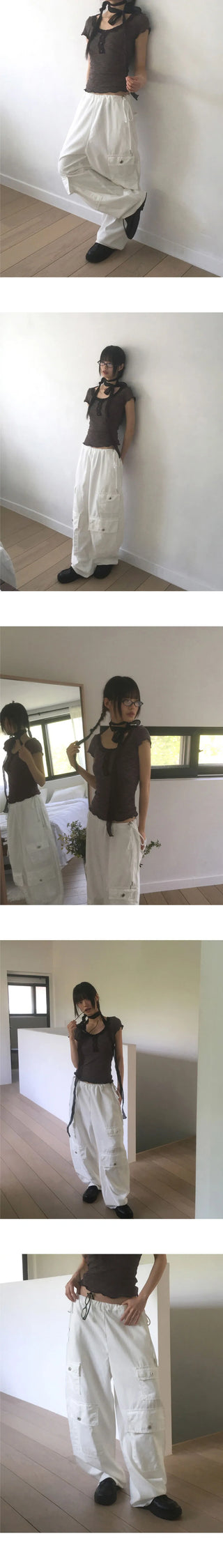 Senba String Wide Denim Cargo Pants