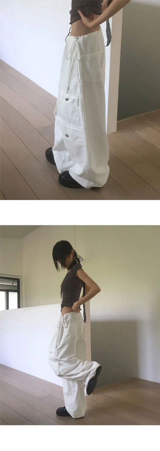 Senba String Wide Denim Cargo Pants