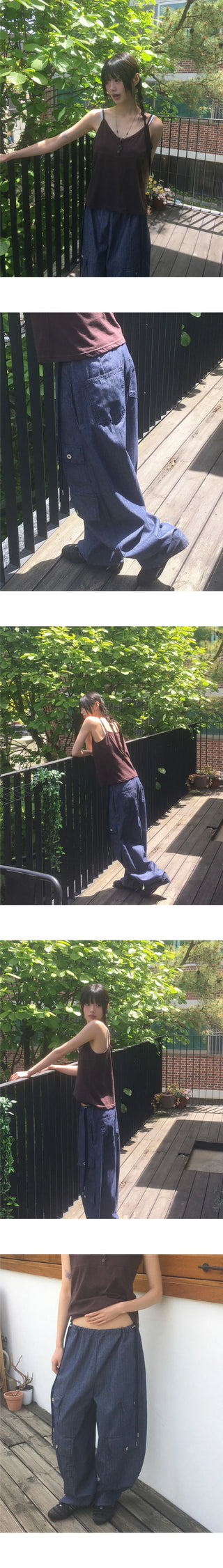 Senba String Wide Denim Cargo Pants