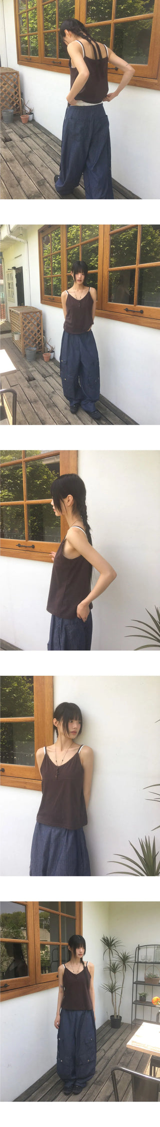 Senba String Wide Denim Cargo Pants