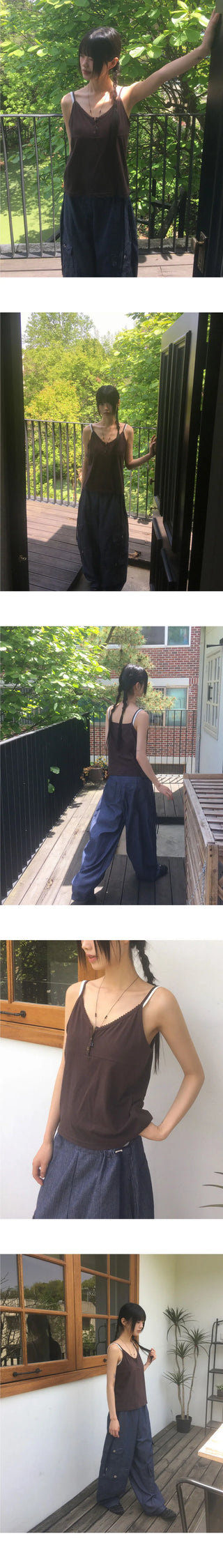 Senba String Wide Denim Cargo Pants