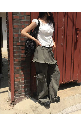 Karen Frill Cargo Layered Skirt Pants