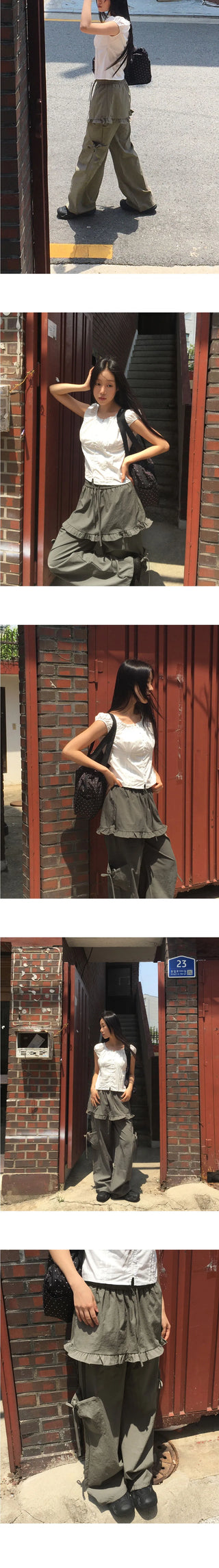 Karen Frill Cargo Layered Skirt Pants