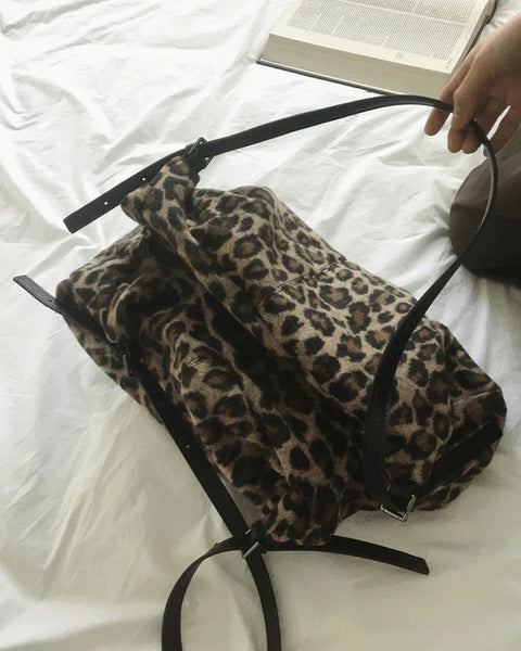 Temer Leather Leopard Strap Big Shoulder Bag