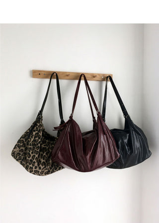 Temer Leather Leopard Strap Big Shoulder Bag