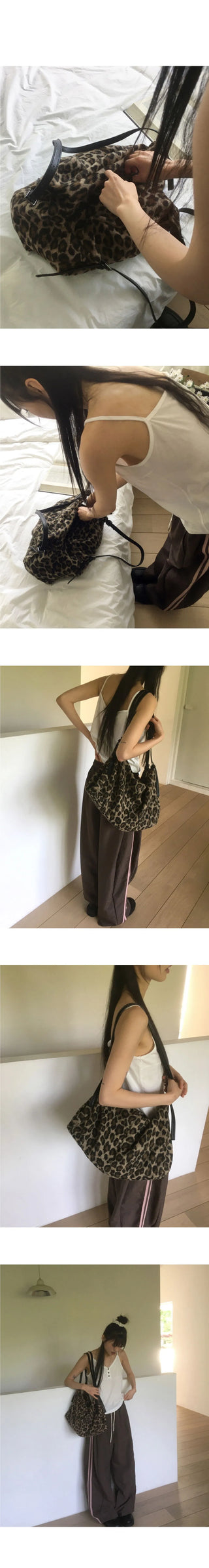 Temer Leather Leopard Strap Big Shoulder Bag