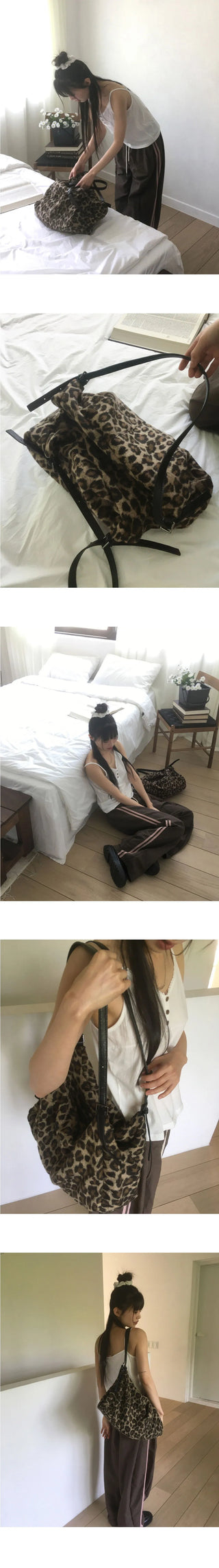 Temer Leather Leopard Strap Big Shoulder Bag