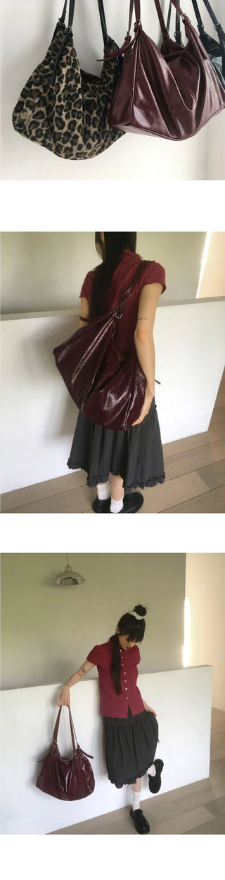 Temer Leather Leopard Strap Big Shoulder Bag