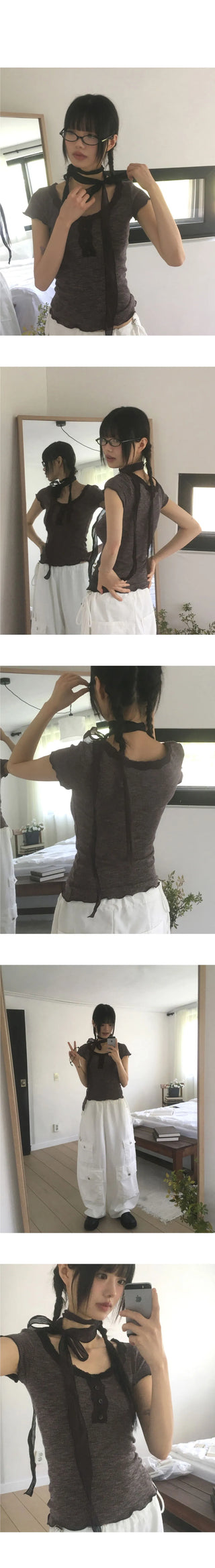 Srin lace button short sleeve t-shirt
