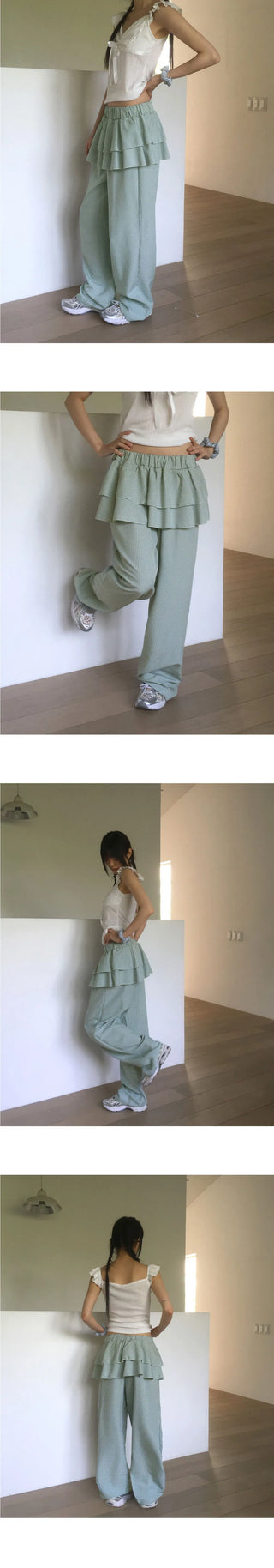 Silo Check Cancan Layered Skirt Pants