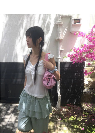 Noe Punching Lace Ribbon Frill Sleeveless